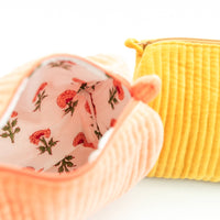 Velvet & Block Print Lined Cosmetic Pouch-Mustard