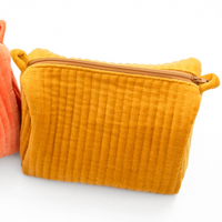 Velvet & Block Print Lined Cosmetic Pouch-Mustard