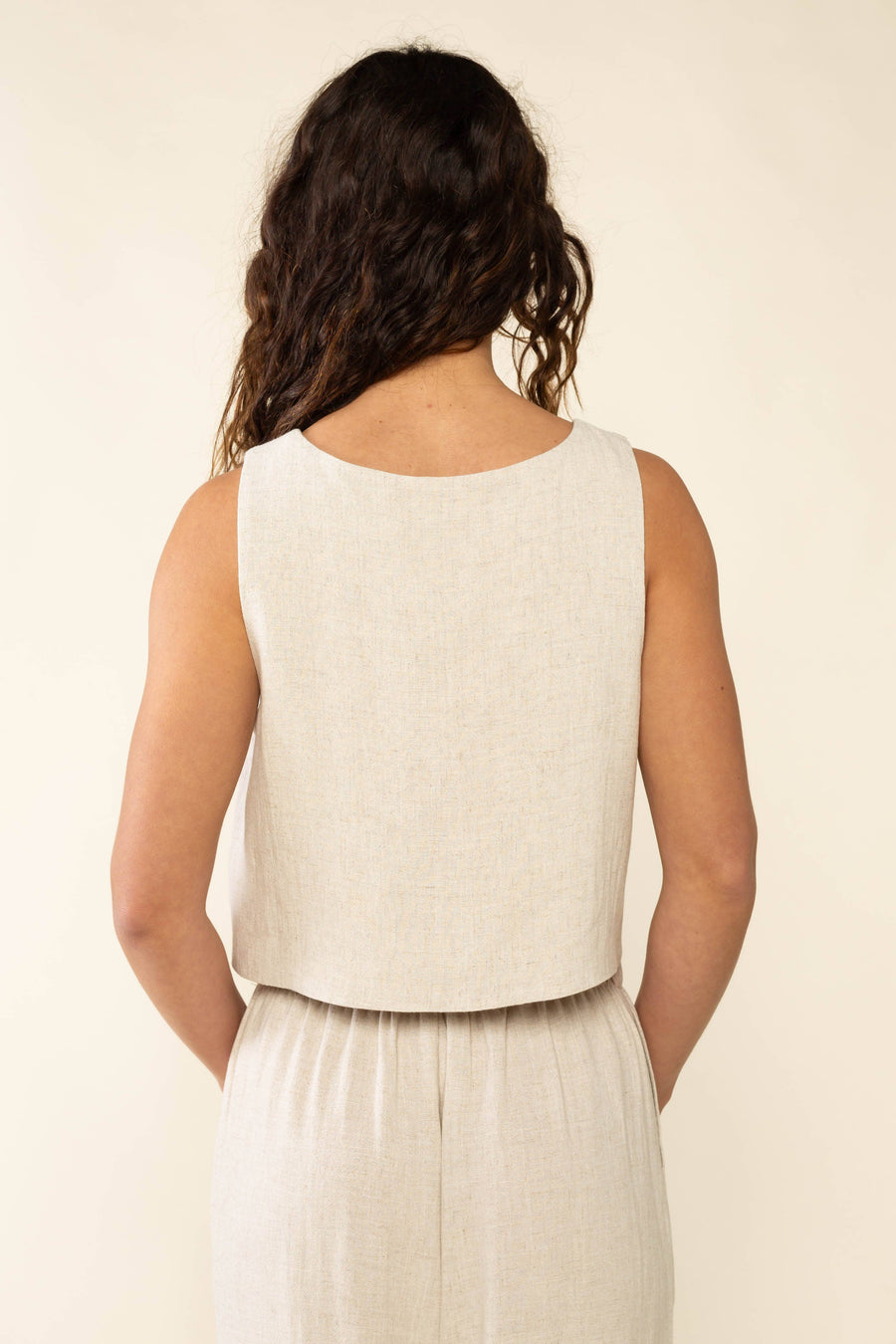 Square Neck Natural Linen Vest