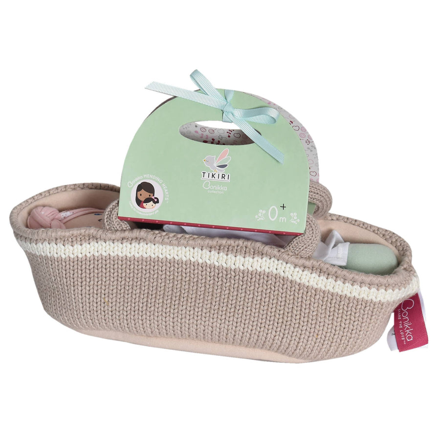 Knitted Carry Cot w/Remi Baby, Soother & Blanket