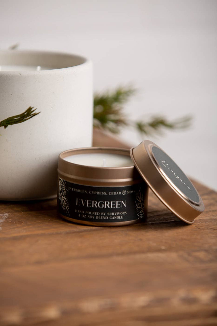 Evergreen Tin Candle