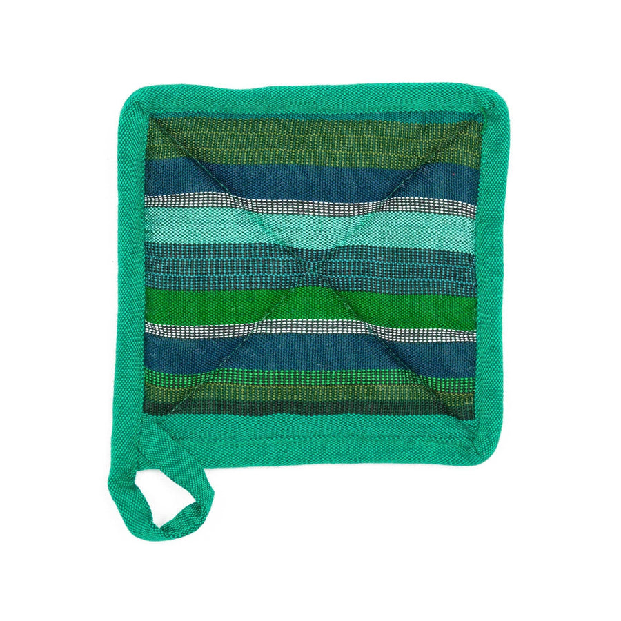 Square Pot Holder: Teal/Green with Green Trim