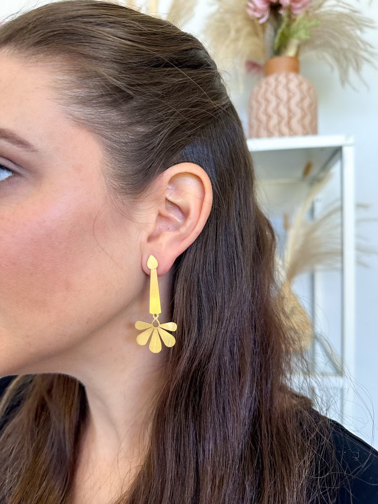 Floral Convertible Gold Plated Earrings