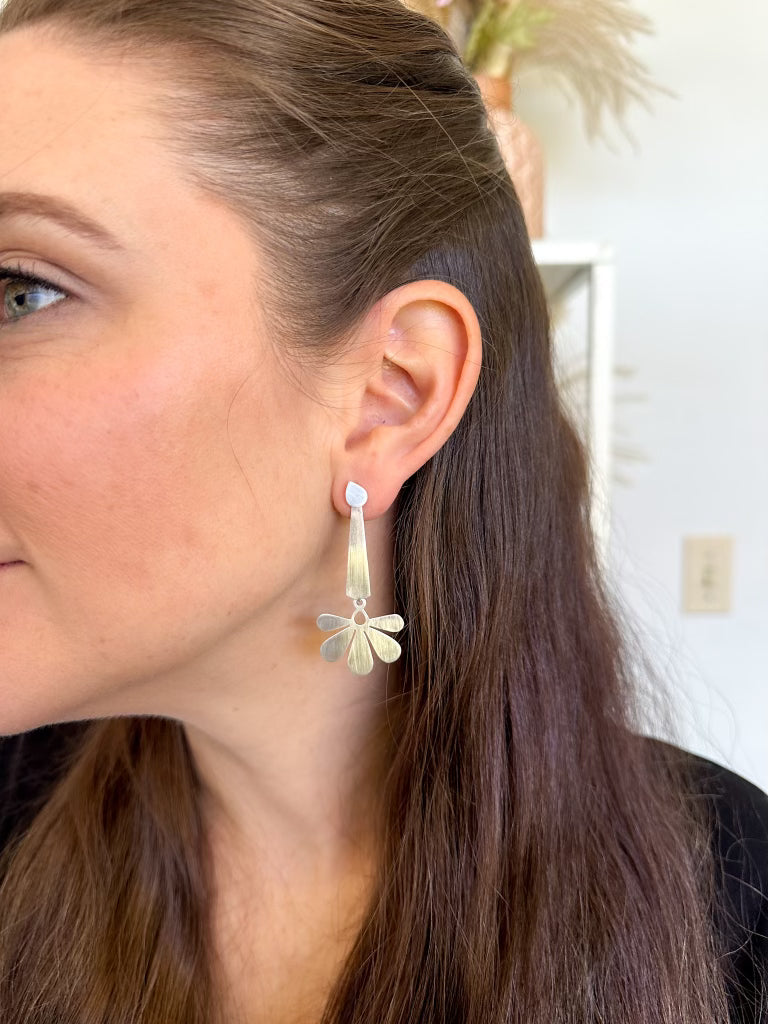 Floral Convertible Silver Plated Earrings