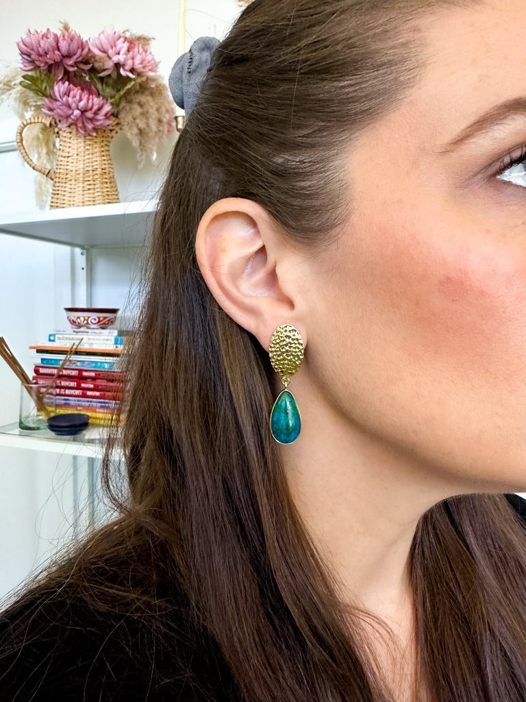 Bella Earrings - Gold Plated with Chrysocolla stone