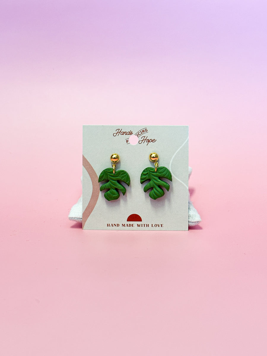 monstera plant earrings Monstera Leaf Earrings Green