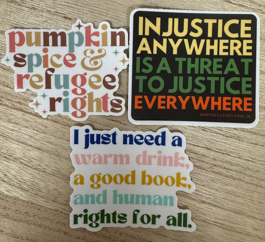 Warm Drink, Good Book, and Human Rights for All Sticker