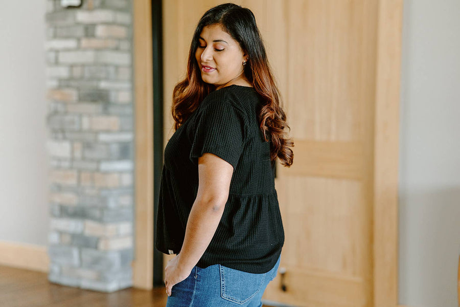 Black Waffle Knit Empire Top