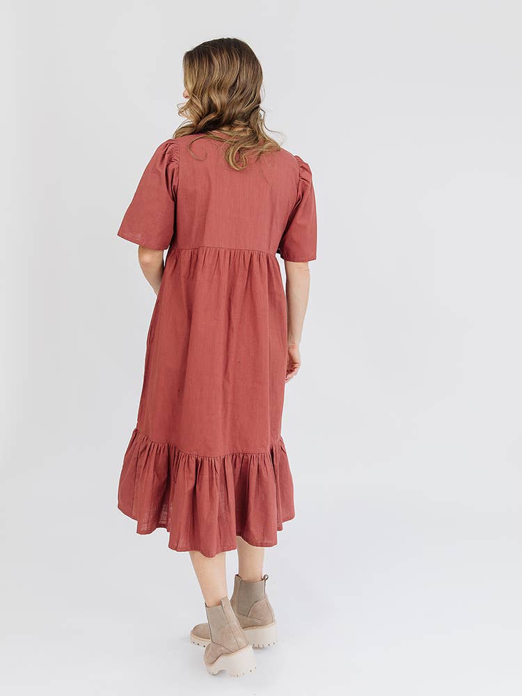 Adelaide Tiered Midi Dress Cinnamon