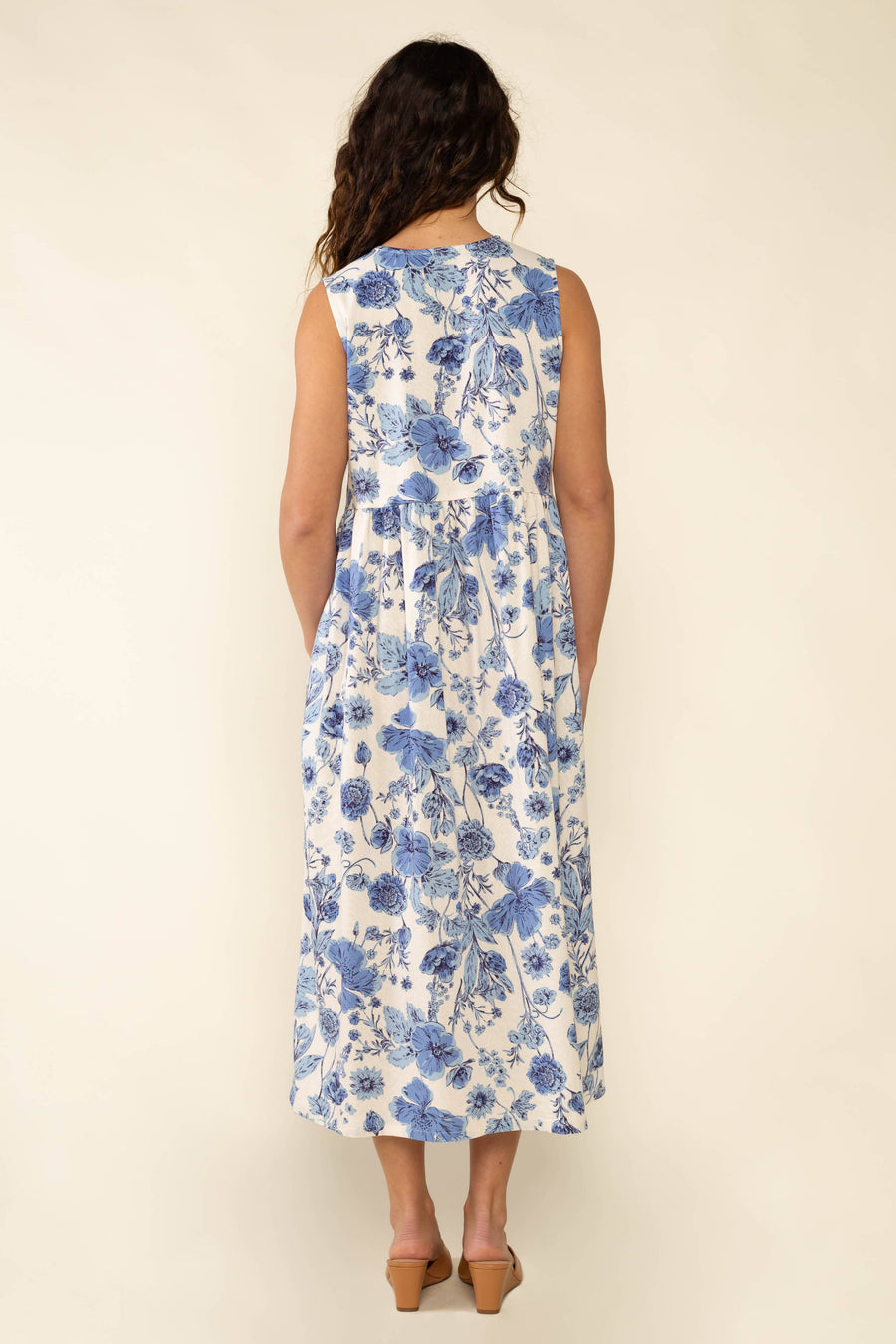 Sonoma Floral Tie Midi Dress: Denim Blue Large Sonoma Floral Tie Midi Dress: Denim Blue Large