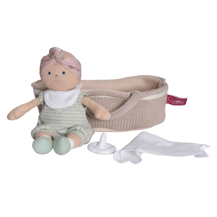 Knitted Carry Cot w/Remi Baby, Soother & Blanket