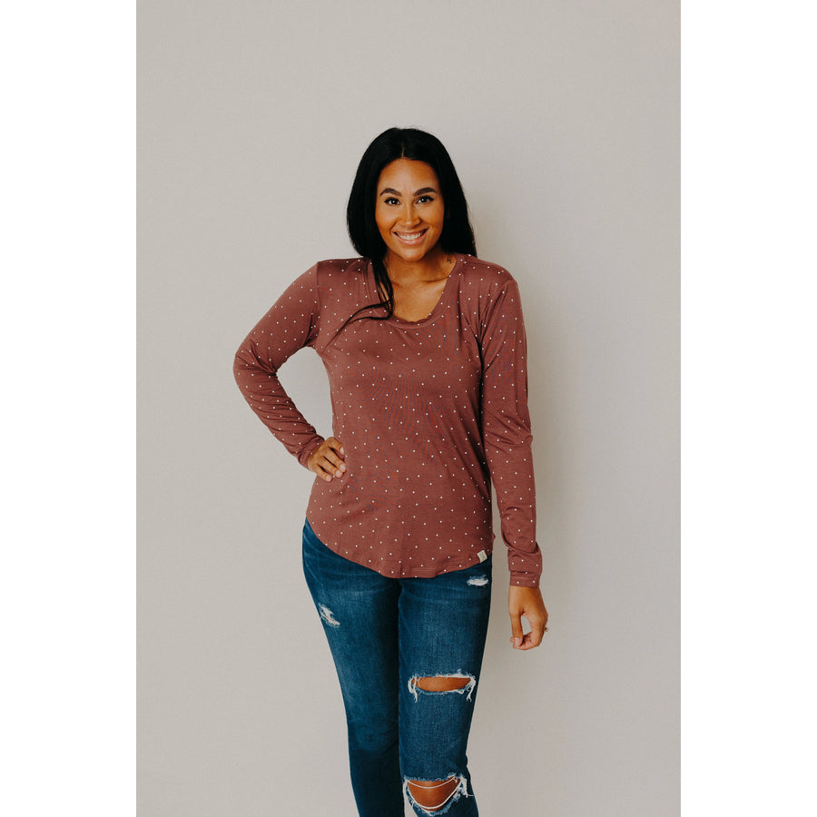 Mauve Dot Long Sleeve Scoop Tee