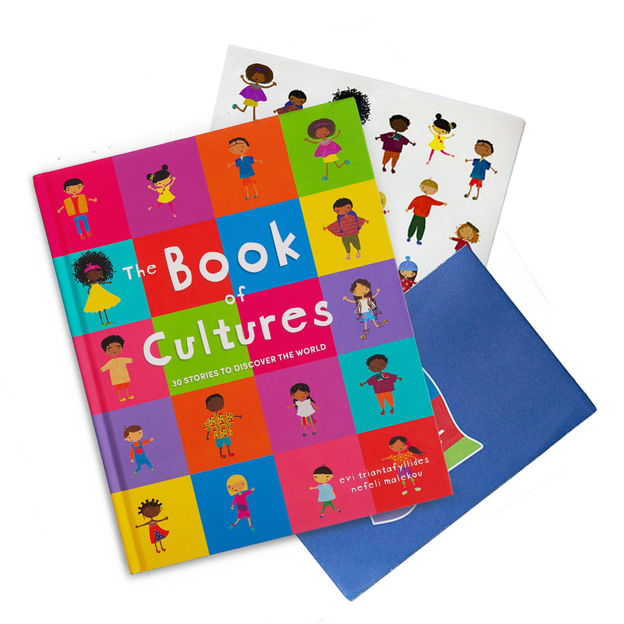 The Book of Cultures with stickers and a map