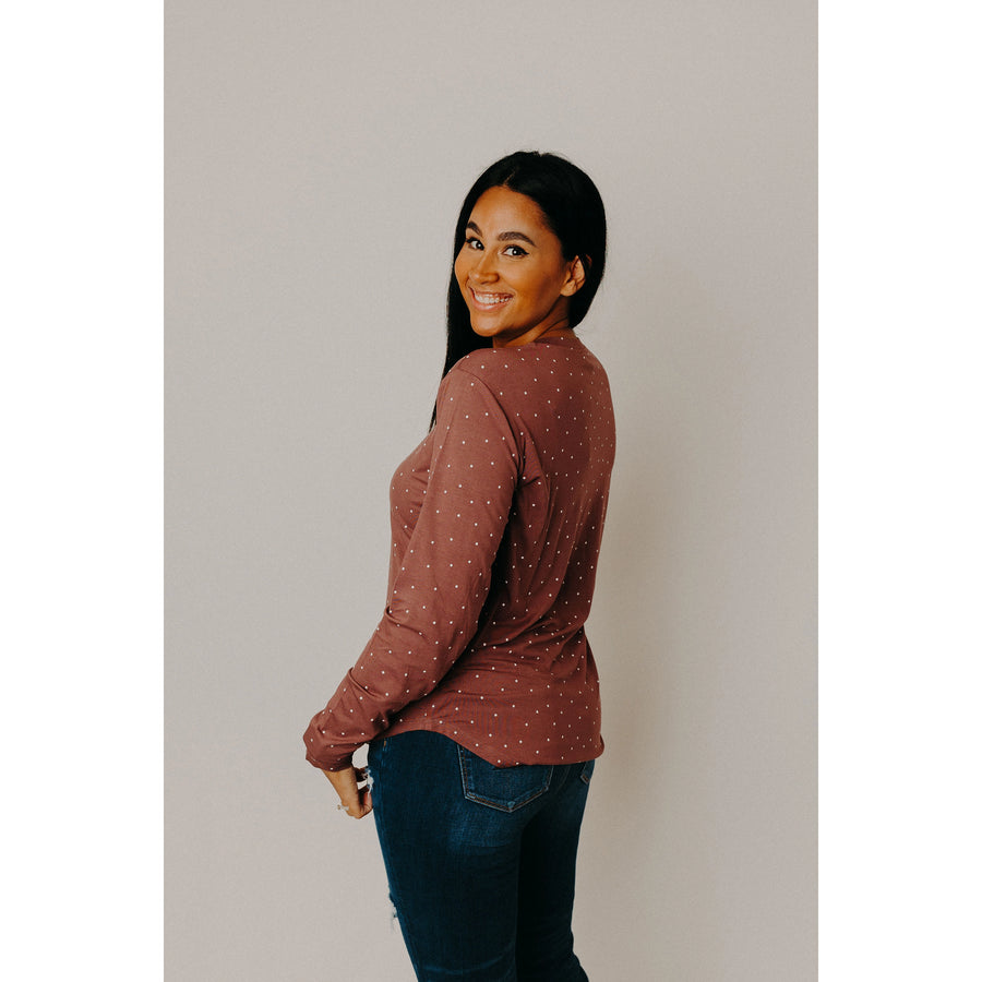 Mauve Dot Long Sleeve Scoop Tee